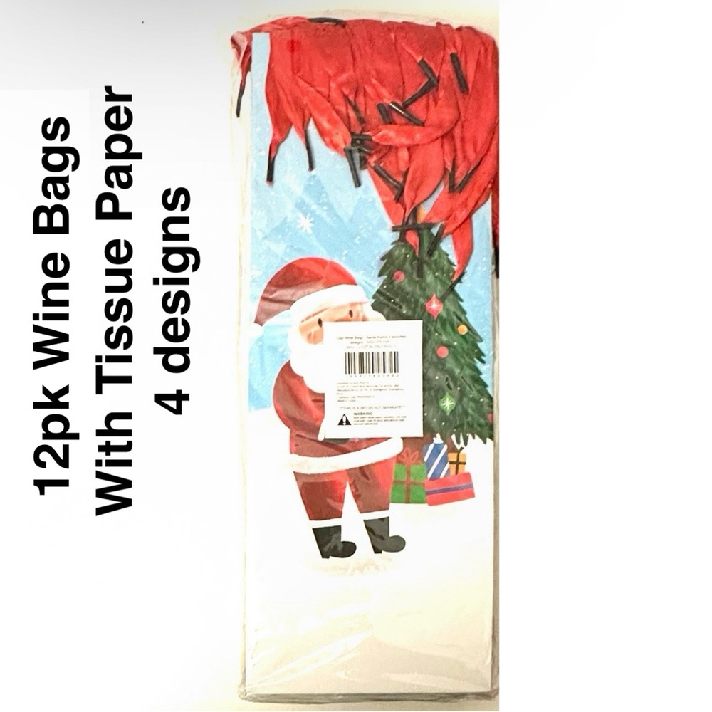 12 Santa Wine Bags with Tissue Paper Gift Wrap Holiday Christmas New Year 🎄